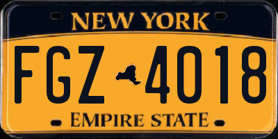 NY license plate FGZ4018