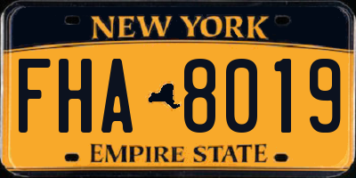 NY license plate FHA8019