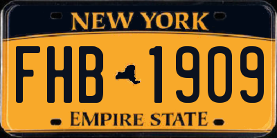 NY license plate FHB1909