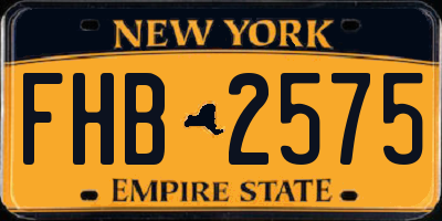 NY license plate FHB2575