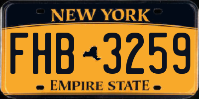 NY license plate FHB3259