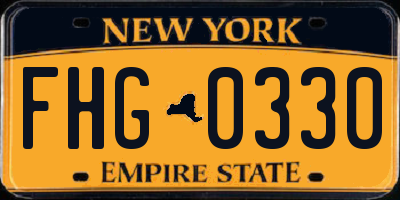 NY license plate FHG0330