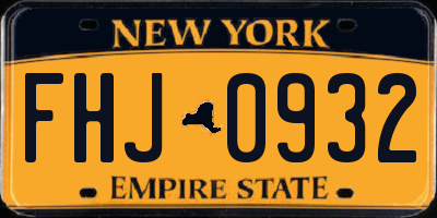 NY license plate FHJ0932