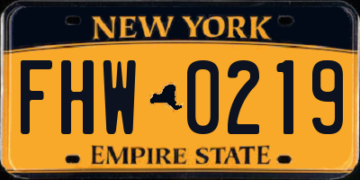 NY license plate FHW0219