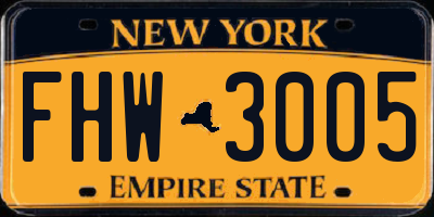 NY license plate FHW3005