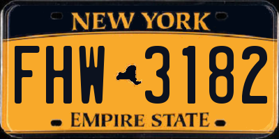 NY license plate FHW3182
