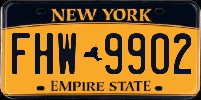 NY license plate FHW9902