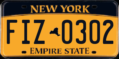 NY license plate FIZ0302