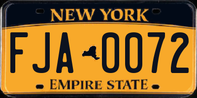 NY license plate FJA0072