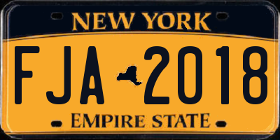 NY license plate FJA2018