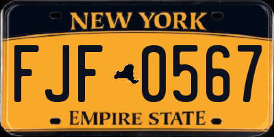 NY license plate FJF0567