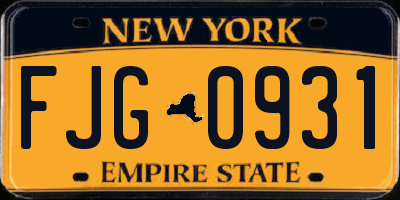 NY license plate FJG0931