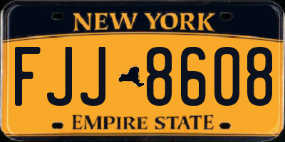 NY license plate FJJ8608