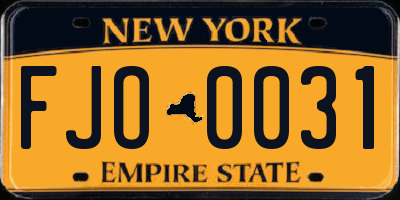 NY license plate FJO0031