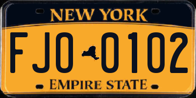 NY license plate FJO0102