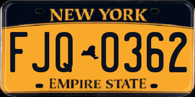 NY license plate FJQ0362