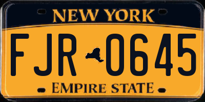 NY license plate FJR0645