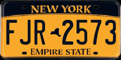 NY license plate FJR2573