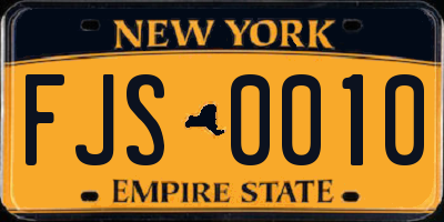 NY license plate FJS0010