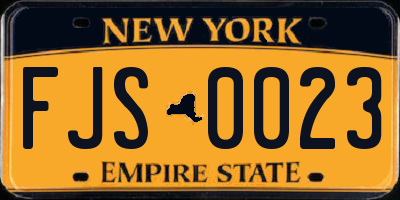 NY license plate FJS0023