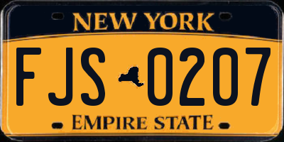 NY license plate FJS0207