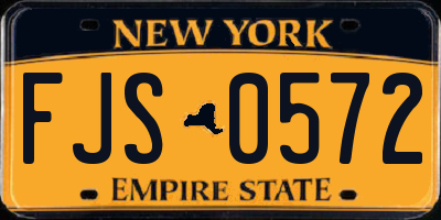 NY license plate FJS0572