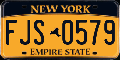 NY license plate FJS0579