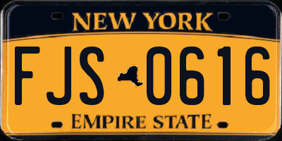NY license plate FJS0616