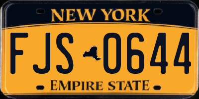 NY license plate FJS0644