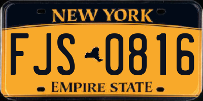 NY license plate FJS0816