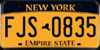NY license plate FJS0835