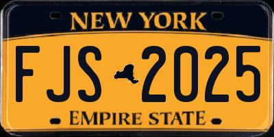 NY license plate FJS2025