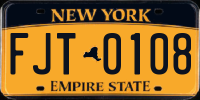 NY license plate FJT0108
