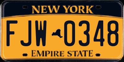 NY license plate FJW0348