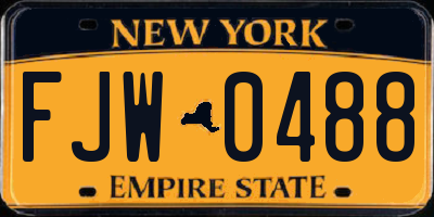 NY license plate FJW0488
