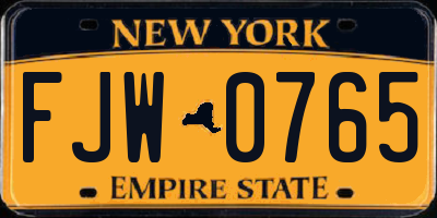 NY license plate FJW0765