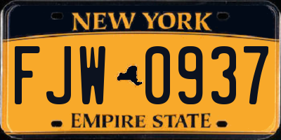 NY license plate FJW0937
