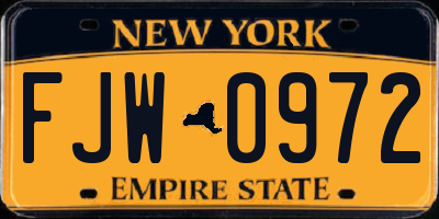 NY license plate FJW0972