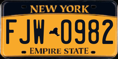 NY license plate FJW0982