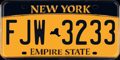 NY license plate FJW3233