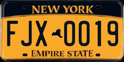NY license plate FJX0019