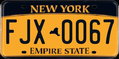 NY license plate FJX0067
