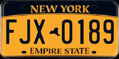 NY license plate FJX0189