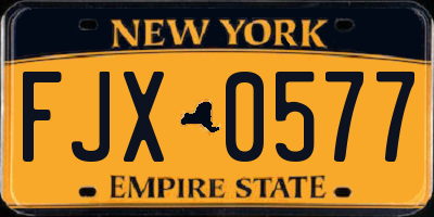 NY license plate FJX0577