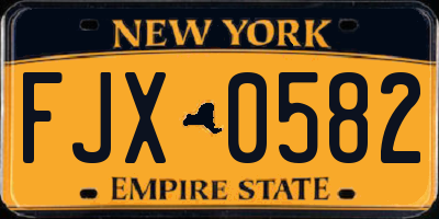 NY license plate FJX0582
