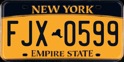 NY license plate FJX0599