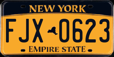 NY license plate FJX0623