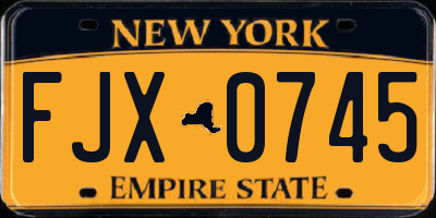 NY license plate FJX0745