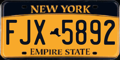 NY license plate FJX5892