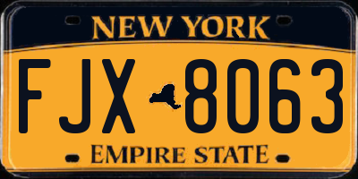 NY license plate FJX8063